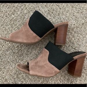 Black & Tan Suede Heeled Slides